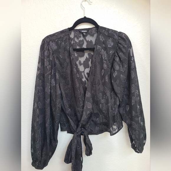 Express Jacquard Volume Sleeve Top - Picture 2 of 5